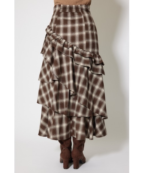 rienda（リエンダ）の「マルチチェックラッフルロングハイウエストスカート 秋服（スカート・レディース・ブラウン系その他・SMALL/MEDIUM）」の8枚目の写真