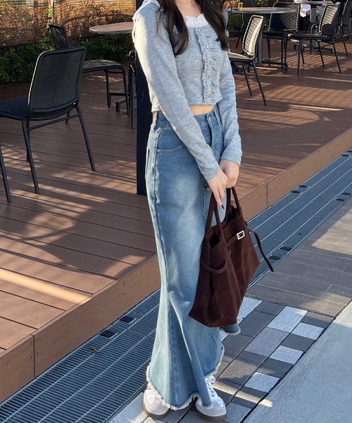 新品✨NICCOLO PASQUALETTI　ヘビーオンスジップデニムスカート 高身長 すごのびストレッチデニムマキシスカート （トールサイズ