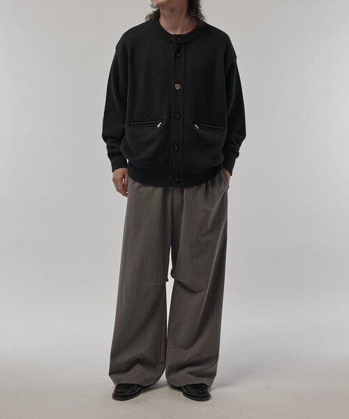 25ss CULLNI（クルニ）ニットジャケット・カーディガン 30%OFF【CULLNI(クルニ)】Bi Color Collarless Mesh Knit Jacket ノー