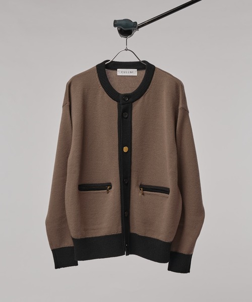 CULLNI　クルニ　白　クルーネック　シャツジャケット　カーディガン　金ボタン CULLNI/クルニ】クルーネックカーディガン（カーディガン/ボレロ