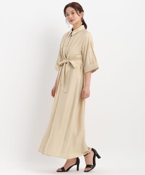 Andemiu(アンデミュウ)の「2WAYタック5分袖シャツワンピース582332(ワンピース・レディース・ベージュ/ブラウン/ブラック・FREE)」の7枚目の写真