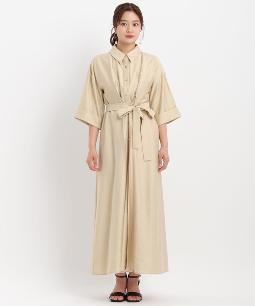 Andemiu(アンデミュウ)の「2WAYタック5分袖シャツワンピース582332(ワンピース・レディース・ベージュ/ブラウン/ブラック・FREE)」の6枚目の写真