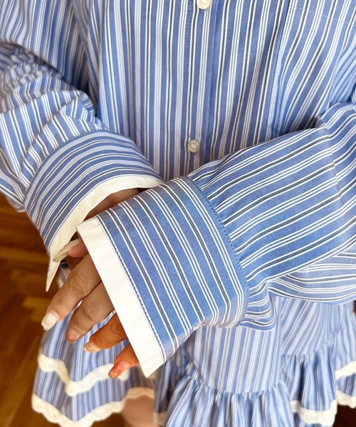 moment+（モーメントプラス）の「ダブルカラーレースフリルティアードシャツワンピース（シャツワンピース・レディース・チャコールグレー/ネイビー・M）」の19枚目の写真