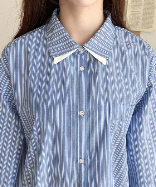 moment+（モーメントプラス）の「ダブルカラーレースフリルティアードシャツワンピース（シャツワンピース・レディース・チャコールグレー/ネイビー・M）」の16枚目の写真