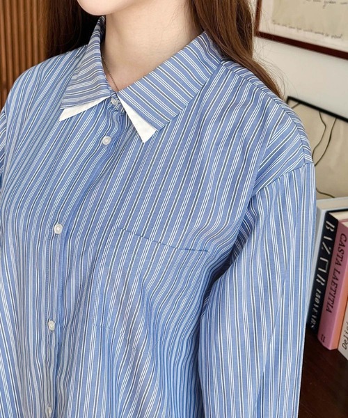 moment+（モーメントプラス）の「ダブルカラーレースフリルティアードシャツワンピース（シャツワンピース・レディース・チャコールグレー/ネイビー・M）」の17枚目の写真