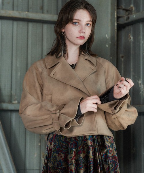 HARE（ハレ）の「スウェードショートトレンチコート(HARE)（トレンチコート・レディース・チャコールグレー/ベージュ/グレー・FREE）」の13枚目の写真