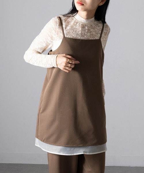 MAGASIN DE MODE Onjna(マガジンデモードオンジェナ )の「【MAGASIN DE MODE Onjna】T/R/Puツイル×オーガンジー オールインワン セットアップ キャミソール チュニック XNN(つなぎ/オールインワン・レディース・チャコールグレー/ブラウン/ブラック・FREE)」の8枚目の写真