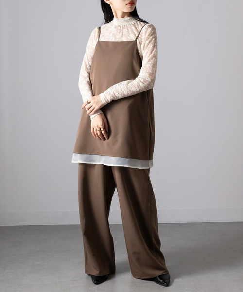 MAGASIN DE MODE Onjna(マガジンデモードオンジェナ )の「【MAGASIN DE MODE Onjna】T/R/Puツイル×オーガンジー オールインワン セットアップ キャミソール チュニック XNN(つなぎ/オールインワン・レディース・チャコールグレー/ブラウン/ブラック・FREE)」の5枚目の写真
