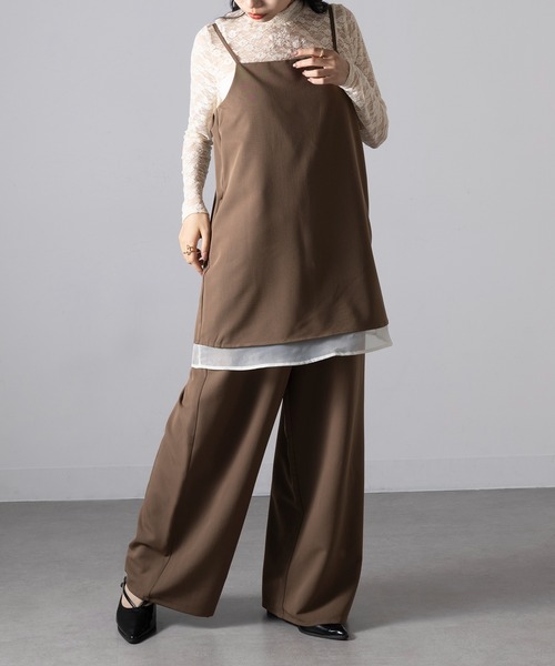 MAGASIN DE MODE Onjna(マガジンデモードオンジェナ )の「【MAGASIN DE MODE Onjna】T/R/Puツイル×オーガンジー オールインワン セットアップ キャミソール チュニック XNN(つなぎ/オールインワン・レディース・チャコールグレー/ブラウン/ブラック・FREE)」の7枚目の写真