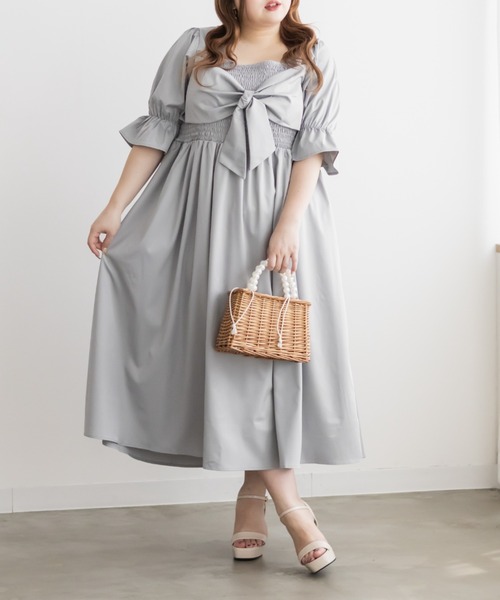 CLETTE(クレット)の「CLETTEオリジナルリボンデザインシャーリングワンピース(ワンピース・レディース・ネイビー/ブルー/グレー・4L/3L/LL)」の2枚目の写真