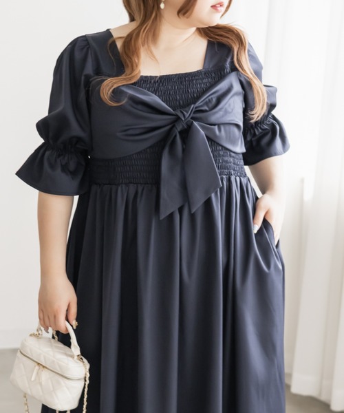 CLETTE(クレット)の「CLETTEオリジナルリボンデザインシャーリングワンピース(ワンピース・レディース・ネイビー/ブルー/グレー・4L/3L/LL)」の9枚目の写真