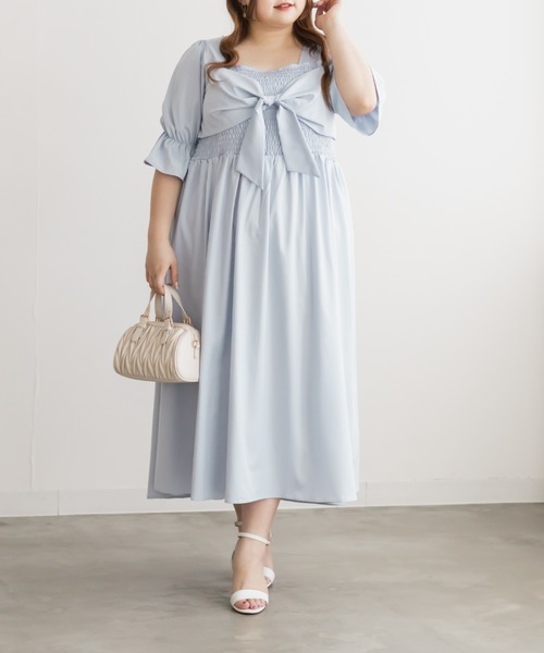 CLETTE(クレット)の「CLETTEオリジナルリボンデザインシャーリングワンピース(ワンピース・レディース・ネイビー/ブルー/グレー・4L/3L/LL)」の11枚目の写真