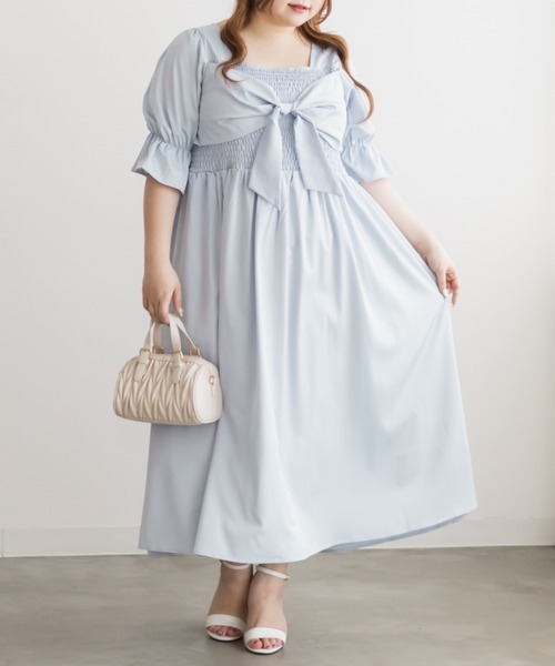 CLETTE(クレット)の「CLETTEオリジナルリボンデザインシャーリングワンピース(ワンピース・レディース・ネイビー/ブルー/グレー・4L/3L/LL)」の12枚目の写真
