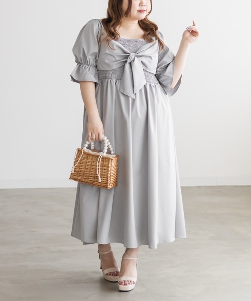CLETTE(クレット)の「CLETTEオリジナルリボンデザインシャーリングワンピース(ワンピース・レディース・ネイビー/ブルー/グレー・4L/3L/LL)」の4枚目の写真