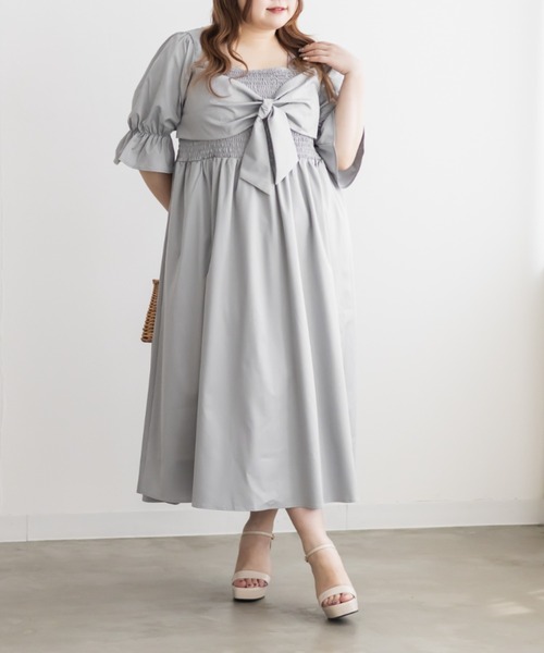 CLETTE(クレット)の「CLETTEオリジナルリボンデザインシャーリングワンピース(ワンピース・レディース・ネイビー/ブルー/グレー・4L/3L/LL)」の5枚目の写真