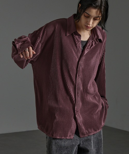 CIYOT（シヨウト）の「【CIYOT】オーバーサイズ プリーツ加工 ドレープ レギュラーカラーシャツ（シャツ/ブラウス・メンズ・チャコール/チェリーレッド/ダークネイビー/ライトグレー/ブルーグレー/ブラック・L/M）」の6枚目の写真