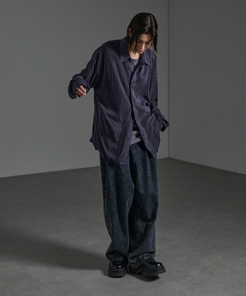 CIYOT（シヨウト）の「【CIYOT】オーバーサイズ プリーツ加工 ドレープ レギュラーカラーシャツ（シャツ/ブラウス・メンズ・チャコール/チェリーレッド/ダークネイビー/ライトグレー/ブルーグレー/ブラック・L/M）」の13枚目の写真
