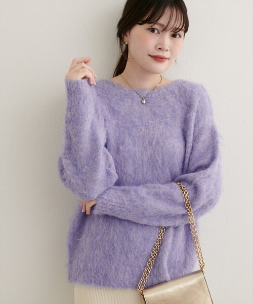 natural couture(ナチュラルクチュール)の「【WEB限定】シャギー起毛クルーネックニットプルオーバー(ニット/セーター・レディース・オフホワイト/ブルー/モカ/ラベンダー/イエロー/ピンク・FREE)」の4枚目の写真