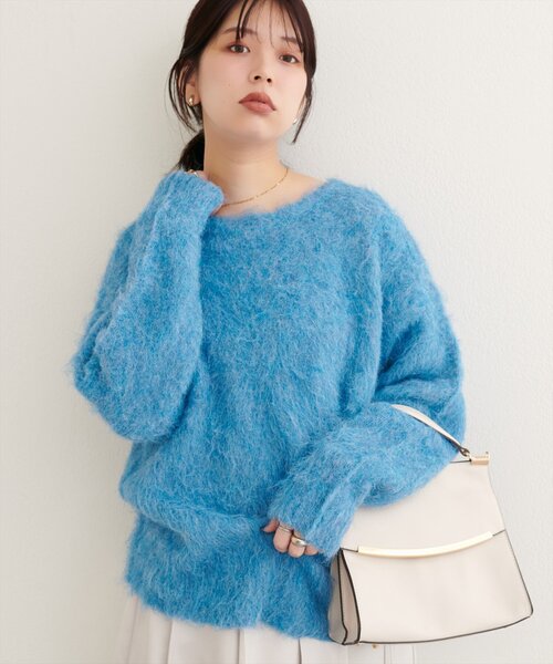 natural couture(ナチュラルクチュール)の「【WEB限定】シャギー起毛クルーネックニットプルオーバー(ニット/セーター・レディース・オフホワイト/ブルー/モカ/ラベンダー/イエロー/ピンク・FREE)」の3枚目の写真