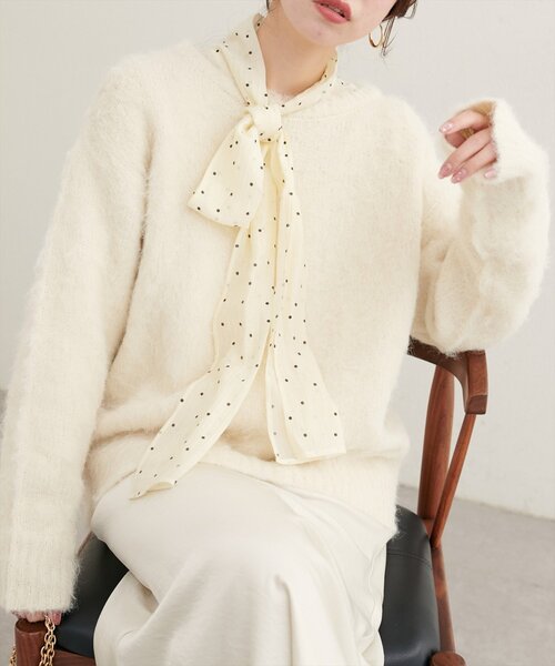 natural couture(ナチュラルクチュール)の「【WEB限定】シャギー起毛クルーネックニットプルオーバー(ニット/セーター・レディース・オフホワイト/ブルー/モカ/ラベンダー/イエロー/ピンク・FREE)」の7枚目の写真
