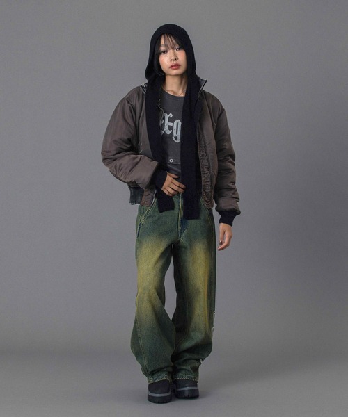 X-girl(エックスガール)の「FADED REVERSIBLE MA-1 JACKET(MA-1・レディース・ブラック/オリーブ・S/M)」の21枚目の写真