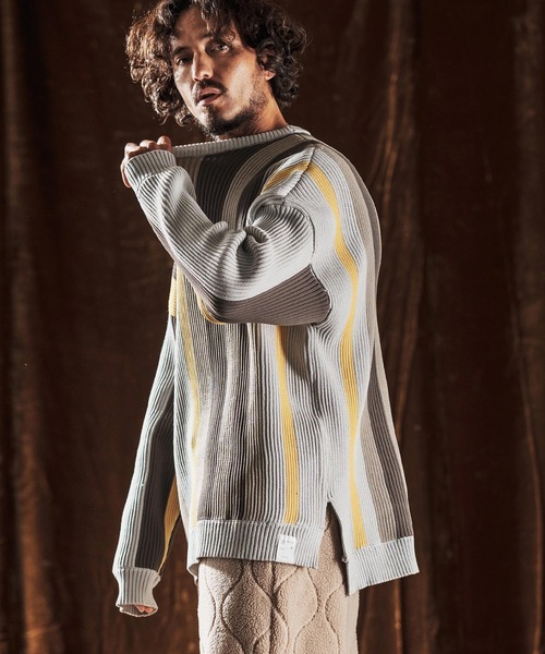 ANGENEHM(アンゲネーム)の「mn3159-Multi-Stripe Crew Knit -Airy Yarn Sweater- ニットプルオーバー(AG05-015acf)(ニット/セーター・メンズ・ブラック/ネイビー/オートミール・L/M/S)」の3枚目の写真