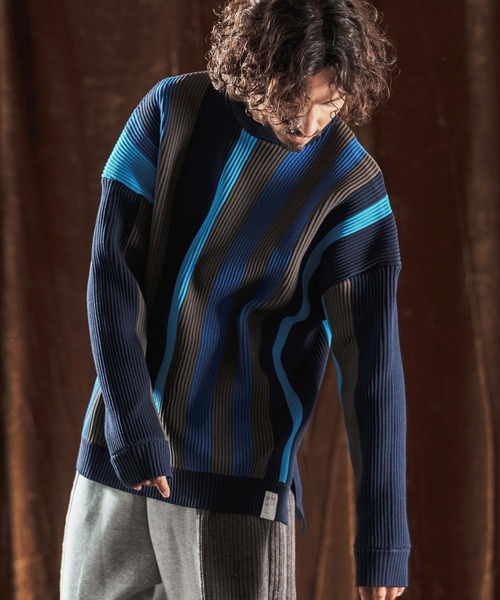ANGENEHM(アンゲネーム)の「mn3159-Multi-Stripe Crew Knit -Airy Yarn Sweater- ニットプルオーバー(AG05-015acf)(ニット/セーター・メンズ・ブラック/ネイビー/オートミール・L/M/S)」の17枚目の写真