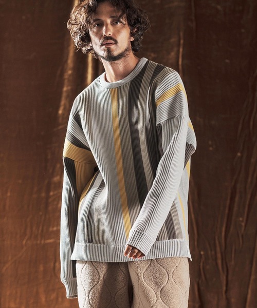 ANGENEHM(アンゲネーム)の「mn3159-Multi-Stripe Crew Knit -Airy Yarn Sweater- ニットプルオーバー(AG05-015acf)(ニット/セーター・メンズ・ブラック/ネイビー/オートミール・L/M/S)」の21枚目の写真