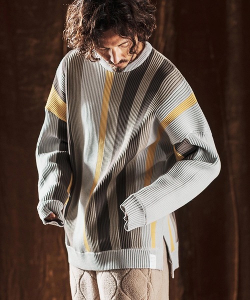 ANGENEHM(アンゲネーム)の「mn3159-Multi-Stripe Crew Knit -Airy Yarn Sweater- ニットプルオーバー(AG05-015acf)(ニット/セーター・メンズ・ブラック/ネイビー/オートミール・L/M/S)」の22枚目の写真