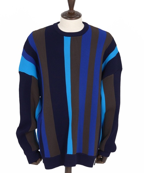 ANGENEHM(アンゲネーム)の「mn3159-Multi-Stripe Crew Knit -Airy Yarn Sweater- ニットプルオーバー(AG05-015acf)(ニット/セーター・メンズ・ブラック/ネイビー/オートミール・L/M/S)」の5枚目の写真