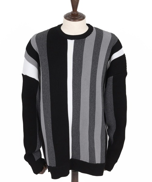 ANGENEHM(アンゲネーム)の「mn3159-Multi-Stripe Crew Knit -Airy Yarn Sweater- ニットプルオーバー(AG05-015acf)(ニット/セーター・メンズ・ブラック/ネイビー/オートミール・L/M/S)」の7枚目の写真