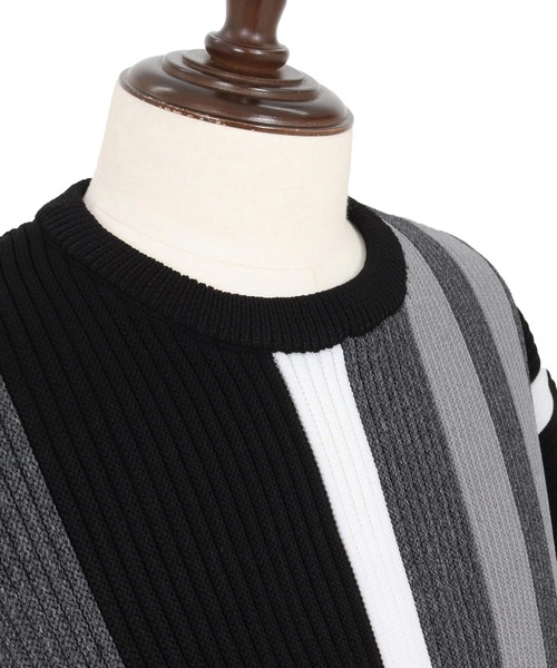 ANGENEHM(アンゲネーム)の「mn3159-Multi-Stripe Crew Knit -Airy Yarn Sweater- ニットプルオーバー(AG05-015acf)(ニット/セーター・メンズ・ブラック/ネイビー/オートミール・L/M/S)」の9枚目の写真