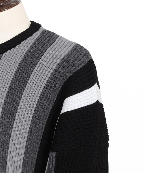 ANGENEHM(アンゲネーム)の「mn3159-Multi-Stripe Crew Knit -Airy Yarn Sweater- ニットプルオーバー(AG05-015acf)(ニット/セーター・メンズ・ブラック/ネイビー/オートミール・L/M/S)」の10枚目の写真