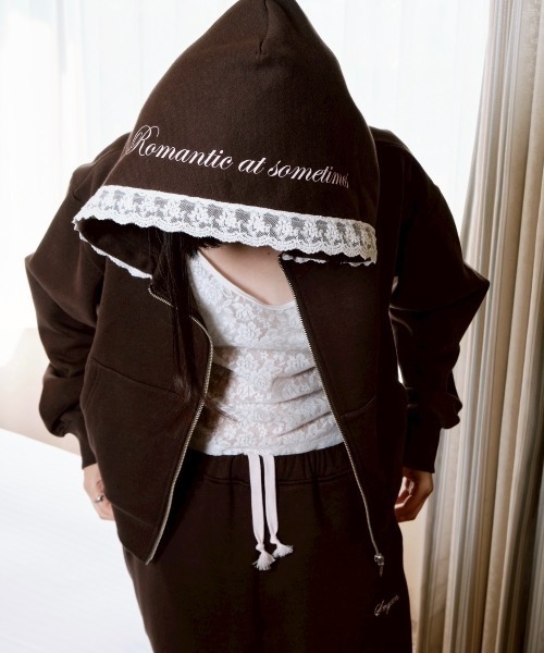 smyeon レース付きコンパクトジップフーディー Compact lace zip hoodie / レース付きコンパクトジップ