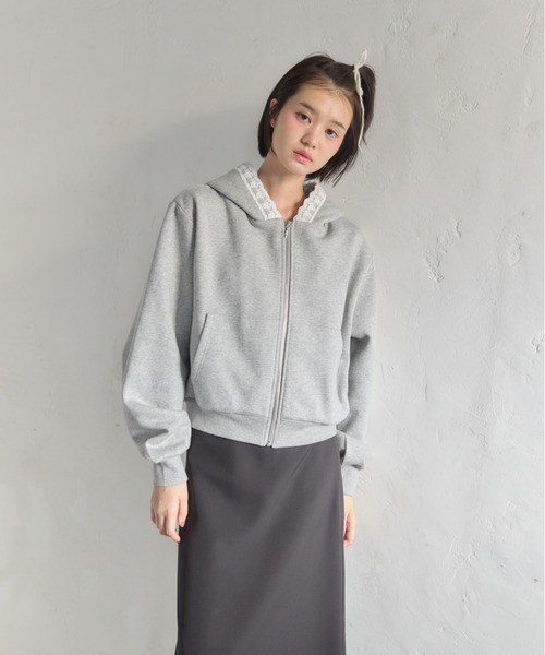 smyeon レース付きコンパクトジップフーディー　グレー smyeon レース付きコンパクトジップフーディー smyeon compact lace