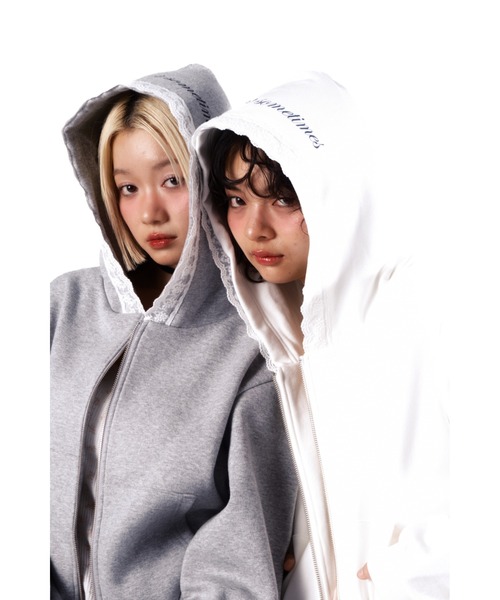 セール】Compact lace zip hoodie / レース付きコンパクトジップ