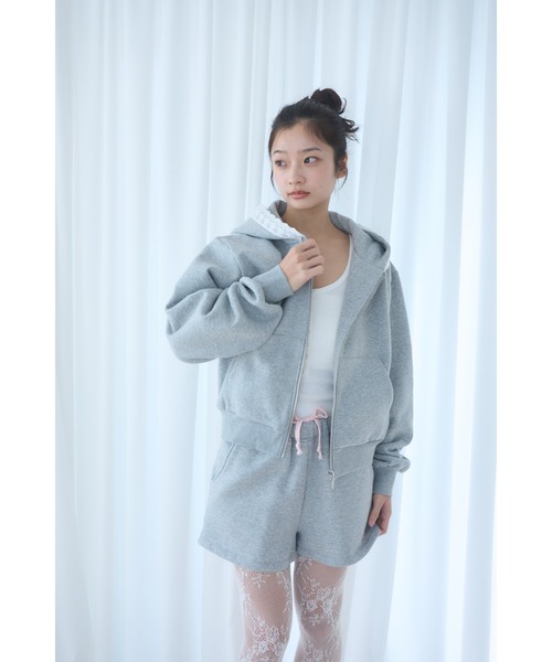 Compact lace zip hoodie / レース付きコンパクトジップフーディー
