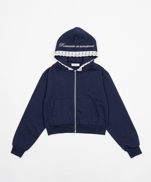 Compact lace zip hoodie / レース付きコンパクトジップフーディー