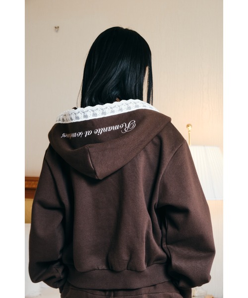 Compact lace zip hoodie / レース付きコンパクトジップフーディー