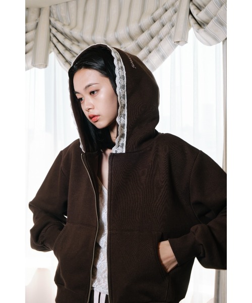 Compact lace zip hoodie / レース付きコンパクトジップフーディー