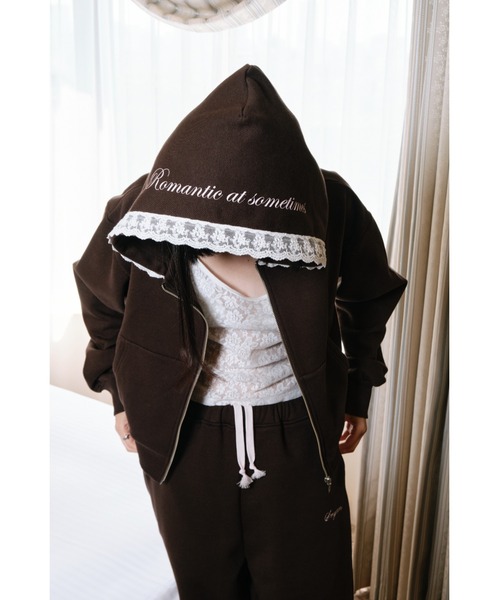 smyeon レース付きコンパクトジップフーディー Compact lace zip hoodie / レース付きコンパクトジップ