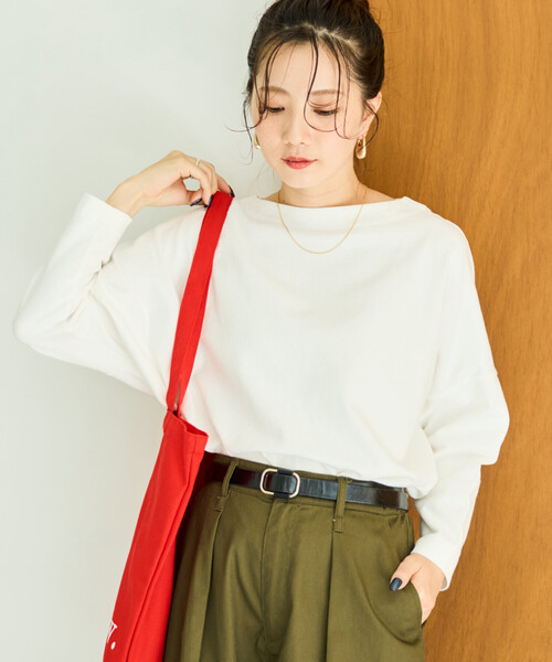 FREAK'S STORE（フリークスストア）の「限定展開　バスク ロング スリーブ Tシャツ（Tシャツ/カットソー・レディース・ベージュ/マスタード/ネイビー/グリーン/レッド/ブラウン/ブラック/グレー/オフホワイト・ﾌﾘ-）」の2枚目の写真