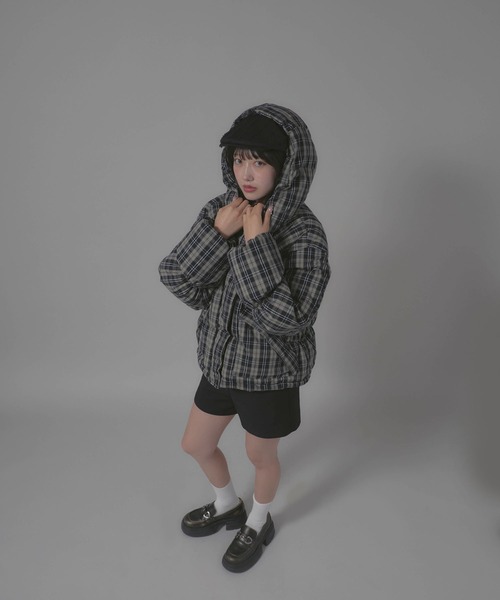 Chick（チック）の「Short-Length Check Design Blouson/短丈 チェックデザイン ダウンジャケット（ダウンジャケット/コート・レディース・ブラウン/ブラック・FREE）」の20枚目の写真