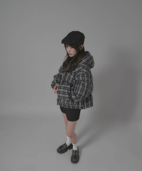 Chick（チック）の「Short-Length Check Design Blouson/短丈 チェックデザイン ダウンジャケット（ダウンジャケット/コート・レディース・ブラウン/ブラック・FREE）」の21枚目の写真