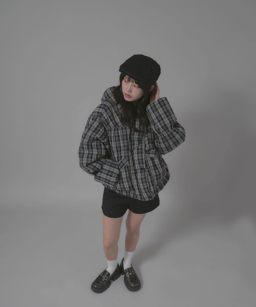 Chick（チック）の「Short-Length Check Design Blouson/短丈 チェックデザイン ダウンジャケット（ダウンジャケット/コート・レディース・ブラウン/ブラック・FREE）」の19枚目の写真