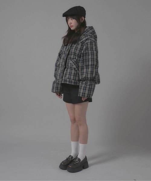 Chick（チック）の「Short-Length Check Design Blouson/短丈 チェックデザイン ダウンジャケット（ダウンジャケット/コート・レディース・ブラウン/ブラック・FREE）」の12枚目の写真