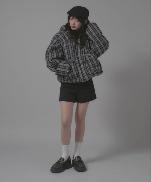 Chick（チック）の「Short-Length Check Design Blouson/短丈 チェックデザイン ダウンジャケット（ダウンジャケット/コート・レディース・ブラウン/ブラック・FREE）」の17枚目の写真