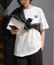 高密度編み 綿100% ワンポイントハート刺繍 2タイプ ハーフスリーブTシャツ