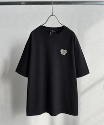 高密度編み 綿100％ ワンポイントハート刺繍 2タイプ ハーフスリーブTシャツ