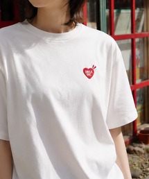 高密度編み 綿100% ワンポイントハート刺繍 2タイプ ハーフスリーブTシャツ